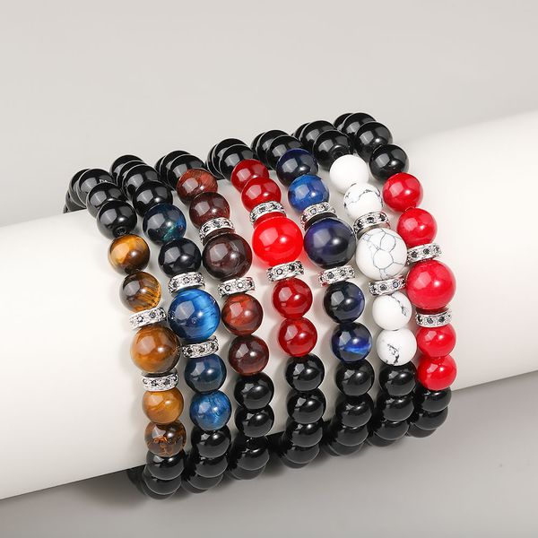 

8mm natural stone bead bracelets gifts yoga beads bangle women men bracelet colorful stone bead bracelet jewelry, Black