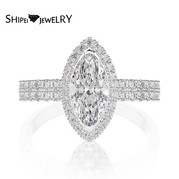 

cluster rings shipei luxury 925 sterling silver white marquise greated moissanite gemstone wedding fine jewelry engagement gold, Golden;silver