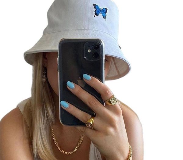 

fashion women ladies butterfly embroidered fisherman hat simple visor caps outdoor casual sun hat bucket hats, Blue;gray
