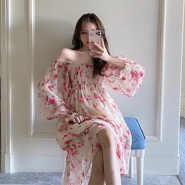 

large size women's clothing fat mm2020 autumn new fashion loose slimming chiffon floral dress gentle floral dress e9ezy, Black;gray