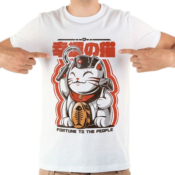 

japan anime communist fortune cat funny t shirt homme jollypeach brand 2018 new white casual short sleeve men tshirt