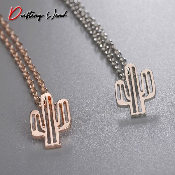 

women necklace cactus charms necklaces hollow chain ladies pendant girls jewelry silver color trendy european metal halskette