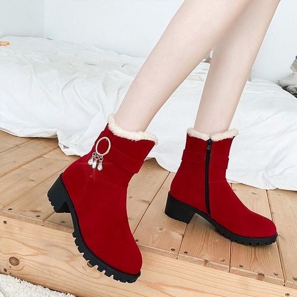 

large size shoes women fashion 2020 woman suede boots with platform snow boots winter red high heel 6cm women boot shoes, Black