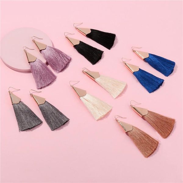 

women's fashion boho style fan fringe brushed cap earrings big fish hook tassel drop earrings in 6 colors wholesale jewelry, Silver