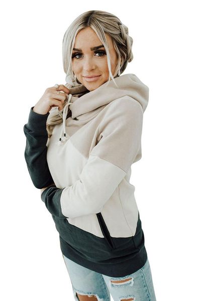 

hoodie sweatshirt ladies casual pullover shirt stitching contrast color matching scarf collar lady long sleeve drop shipping, Black