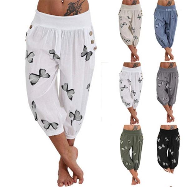 

loose casual sweatpants designer female thin sports pants elastic waist women pants women butterfly pattern capris pants fashion, Black;white