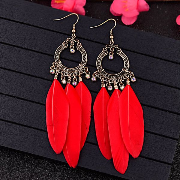

anqi dream catcher red black blue multicolor feather earrings women inlay crystal metal tassel earrings jewelry accessories, Silver