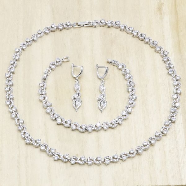

earrings & necklace white cubic zirconia silver color bridal jewelry sets for women bracelet engagement birthday gift