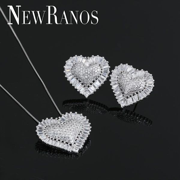

newranos heart shape jewelry set full micro cubic zirconia necklace stud earrings set fr women fashion jewelry gift gy0011722wa, Silver