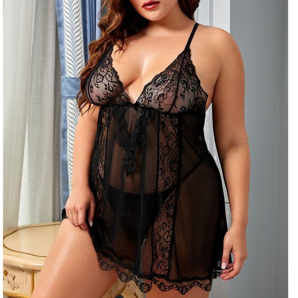 

xl- 5xl women lingerie lace trim bodydoll underwear sleepwear dlm31402, Black;red