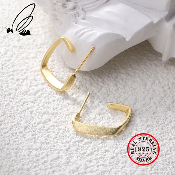 

100% 925 sterling silver earrings geometric design gold earring stud kolczyki minimalist pendientes accesorios mujer jewellery, Golden;silver
