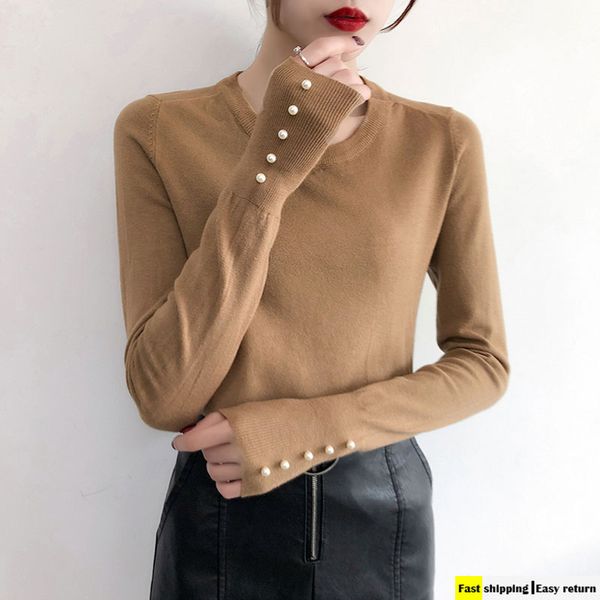 

women's sweaters sweater women autumn and winter slim o neck long sleeve pullovers knit, White;black