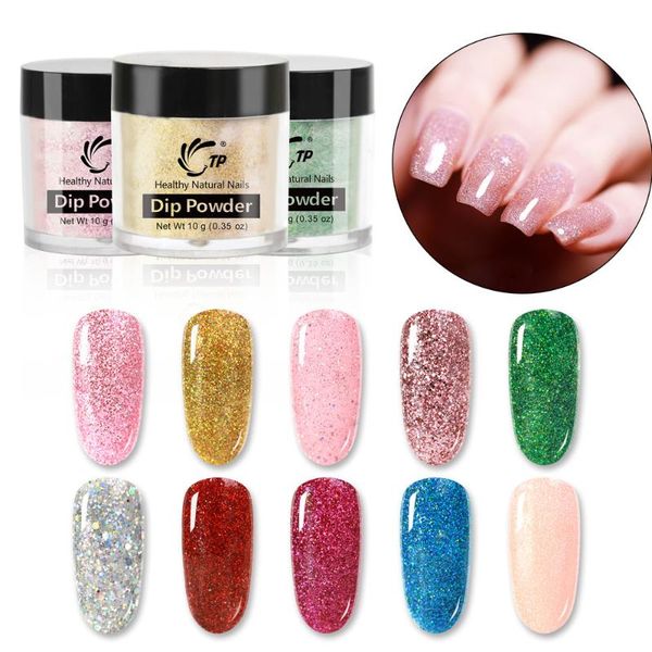 

nail glitter tp 10g dipping powder system natural dry pink glitters shining dip pigment sparkling gradient art decoration, Silver;gold