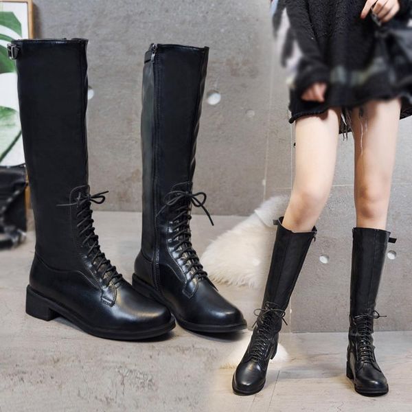 

women boots fashion lace-up zipper boots student casual middle tube large size pu leather warm fur winter warm shoes m50#, Black