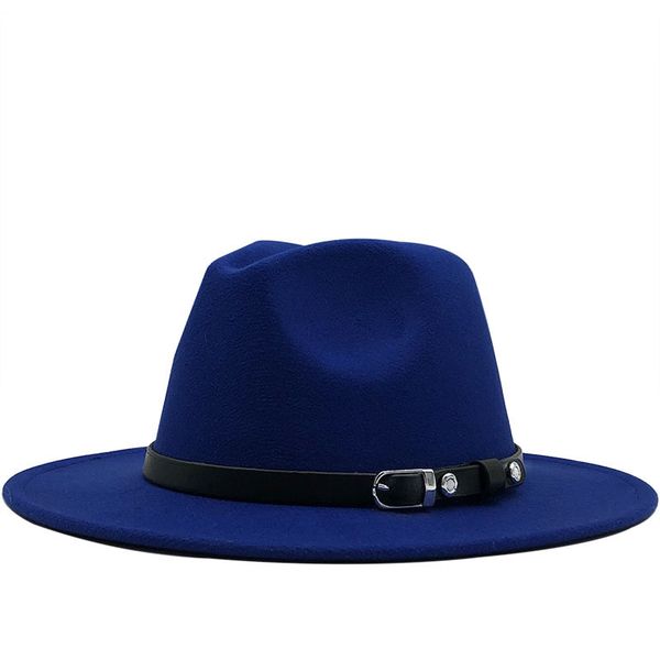 

2020 новых женщин широкий брим шерсть войлок fedora панама с пряжка jazz trilby cap party формальное top hat в белом, черном, Blue;gray