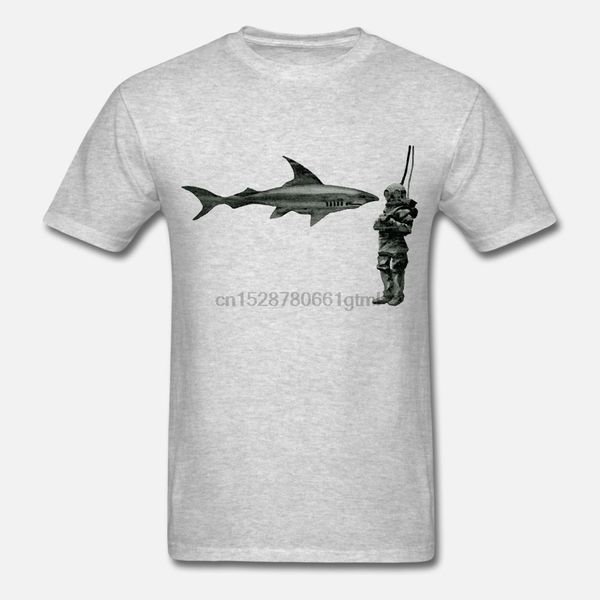 

vintage 19th century helmet diver and shark