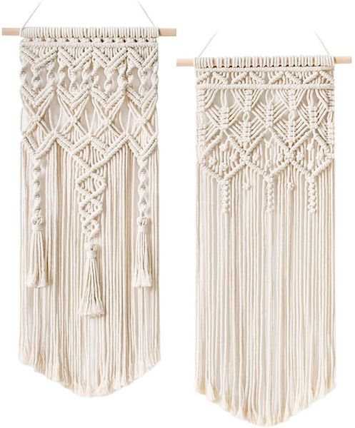 

macrame woven wall hanging boho chic bohemian home geometric art decor beautiful apartment dorm room decoration cotton tassel tapestries