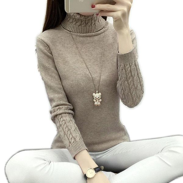 

women turtleneck pullover sweater new women autumn winter solid basic knitted sweater female fashion wild knitwear sweater, White;black