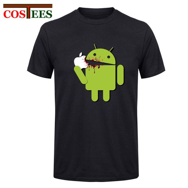 

2017 brand tees funny android eating apple design t shirts short sleeve men clothing fashion summer cotton men t-shirts