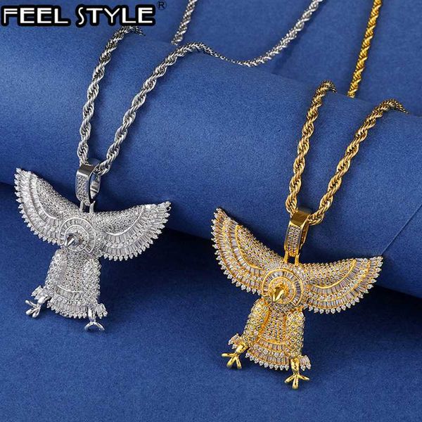 

pendant necklaces hip hop bling full iced out baguette solid back cz eagle cubic zircon necklace & for men jewelry charm tennis chain, Silver