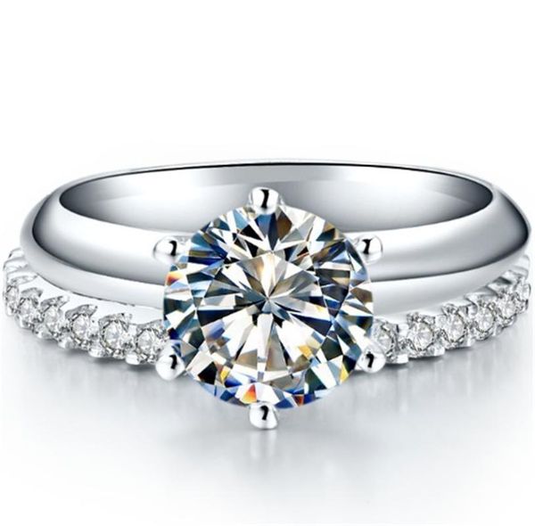 

cluster rings test positive 2ct 8mm d-e moissanite diamond set 925 sterling silver white gold cover women female jewelry, Golden;silver