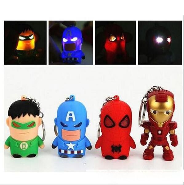 

dhl,led the avengers captain american anime superhero spiderman batman iron man, thor iron man pvc keychain 3d 3-4cm figures key chain