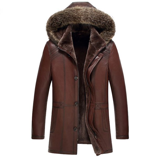 

genuine leather jacket men real pure natural fur coat men real raccoon fur collar jackets sheepskin jacket 1765 my736, Black