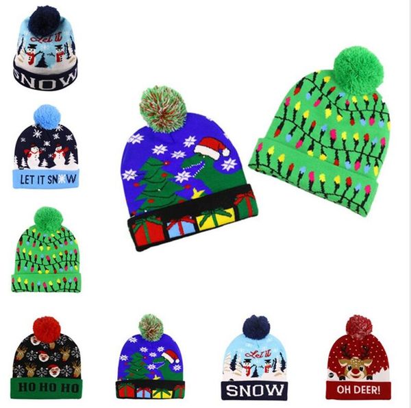 

led luminous cap hat christmas halloween knit beanies warmer light up ball skull caps festival cartoon night flash gorros ski bonnet a120502, Yellow