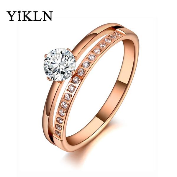 

wedding rings yikln sparkling design titanium stainless steel ring jewelry rose gold mosaic cz crystal party for women yr19155, Slivery;golden