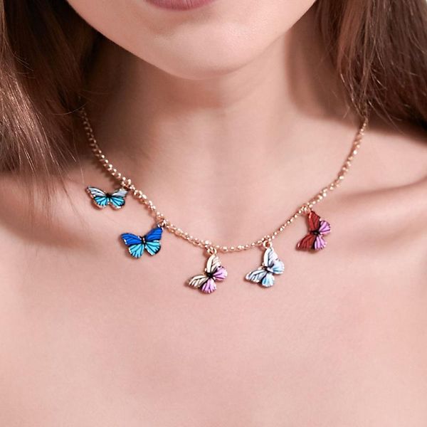 

butterfly necklace for women colorful dream pendant short choker 2020 trend new kpop clavicle chain fashion jewelry wholesale, Golden;silver