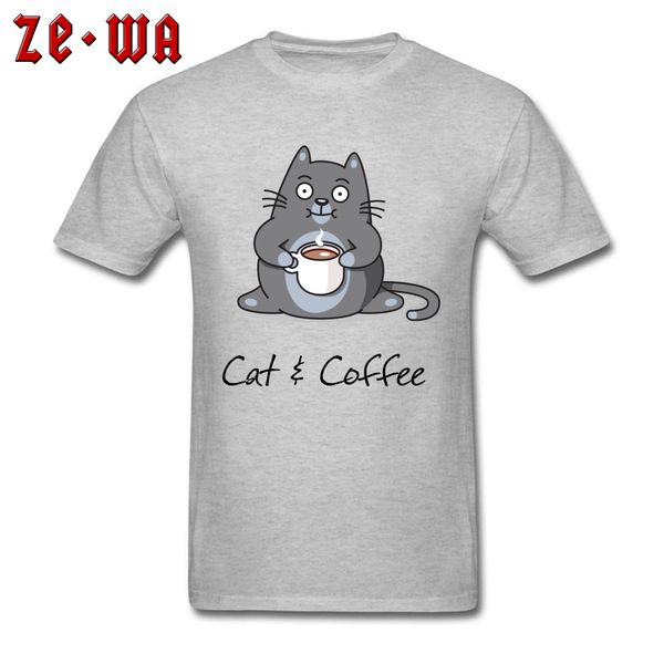 

t shirt man kawaii tshirt cat and coffee tshirts grey funny t-shirt short sleeve custom valentine day cotton clothing
