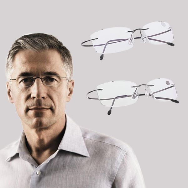 

ultralight titanium rimless rectangular glasses spectacles eyeglass eyewear +1.0 +1.5 +2.0 +2.5 +3.0 +3.5, White;black