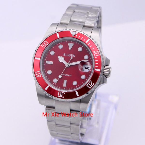 

mechanical watch automatic crystal bliger 40mm wristwatch luminous mens watch waterproof calendar sapphire men vdvpo, Slivery;brown