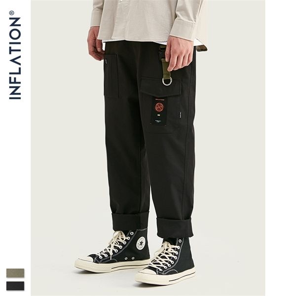 

inflation loose straight men cargo pants 2020 autumn streetwear functional pocket men pants hip hop solid men casual pant 93341w, Black