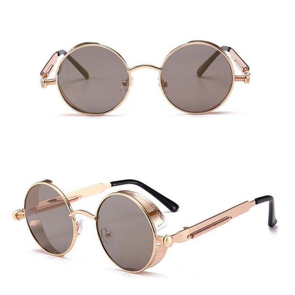 

round metal steampunk sunglasses men women fashion brand designer retro vintage sun glasses uv400, White;black