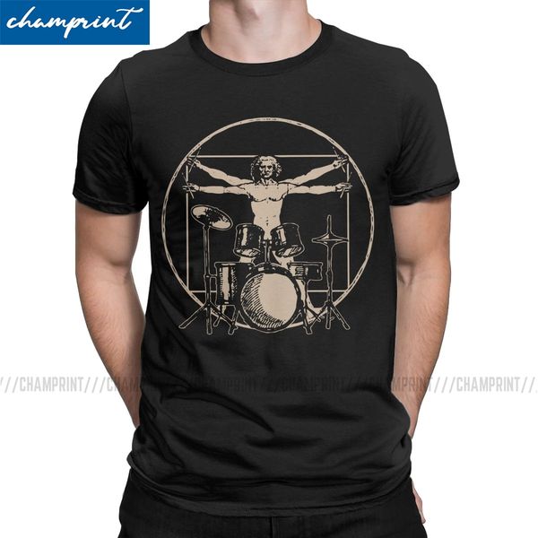 

vitruvian man drummer men t shirt drums drum rock music vintage tees short sleeve crew neck t-shirts cotton graphic printed