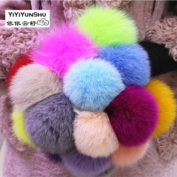 

13-14cm real fur colored pom-poms natural fur pompones ball for hats bags pumpony accessories pompoms for needlework, Blue;gray