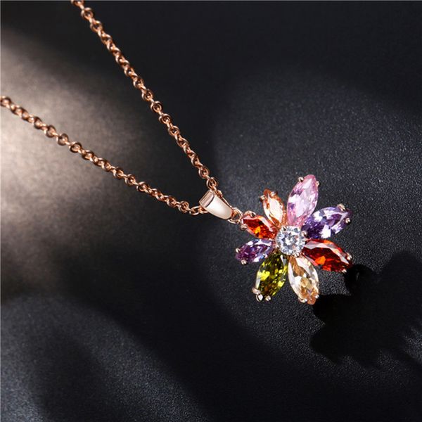 

bohemian multicolor кристалл циркон ожерелье цветок кулон золотой серебристые ключицы цепи женщина способа ювелирных изделий банкет, Silver