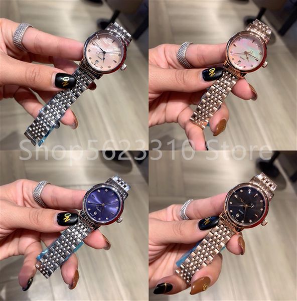 

wristwatches 30mm cz quartz wrist watch blue glass date clock mother of pearl calendar dial women geometric circle watches, Slivery;brown