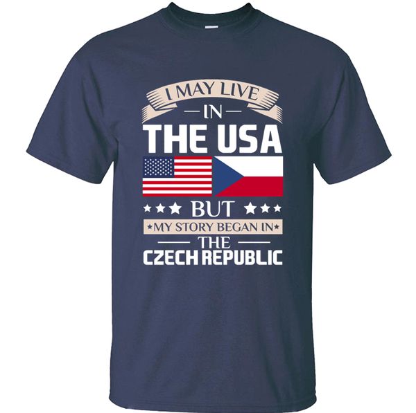 

may live in usa story began in czech republic flag tshirt for and girl standard men's t-shirts short sleeved branded