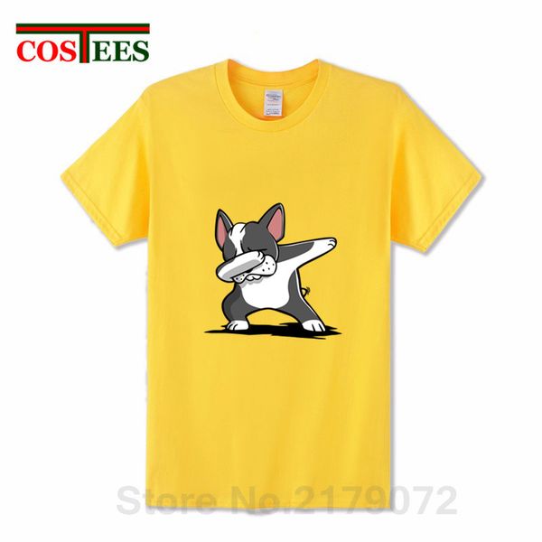 

2019 vestido camiseta funny dabbing boston terrier dog t shirt men comic dog dab men's t-shirt dog lovers hipster tee homme