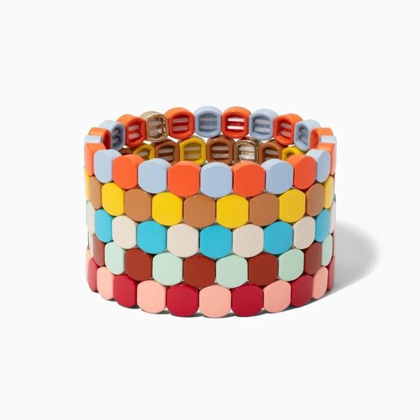 

bd035 personality bohemian geometrical pattern alloy pained fashion rainbow enamel stackable elastic women jewelry, Black