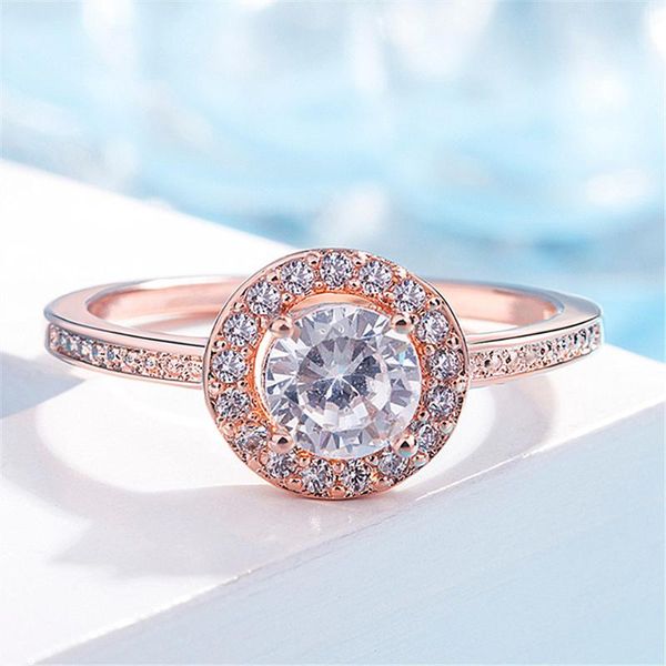 

wedding rings classic women's ring rose gold plated round cut white zircon cocktail party banquet bridal jewelry, Slivery;golden
