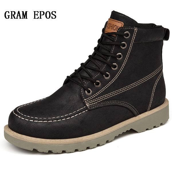 

vintage men lace-up autumn winter pu leather boots sewing waterproof work tooling casual ankle male boots antiskid outsole, Black