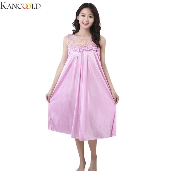

kancoold fashion cute home wear nightgowns summer new women sleeveless nightgown solid sleepwear sleeve new arrival, Black;red
