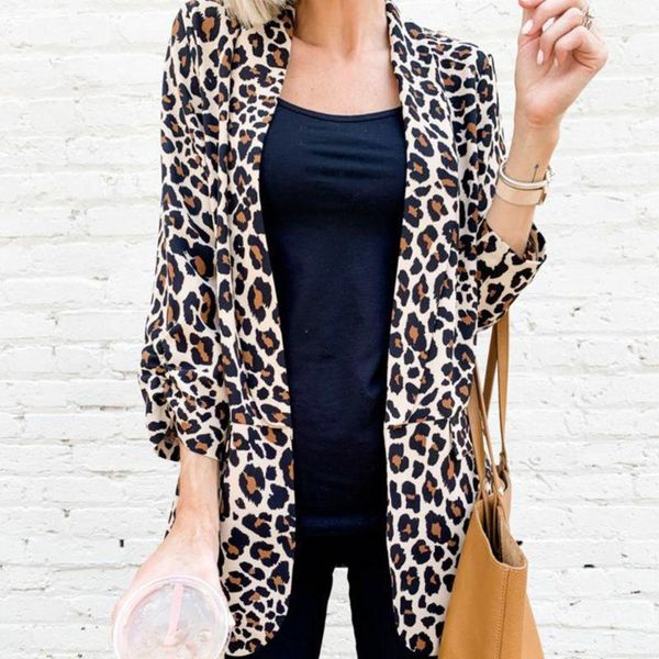 

women's suits & blazers fashion leopard print blazercardigan women autumn casual cardigan ladies long vintage loose outwear work wear d, White;black
