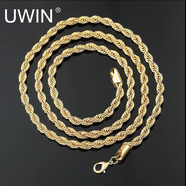 

uwin men women hip hop rapper's chain 3mm 20" 24" 30" stainless steel gold color rope link necklace fashion hip hop jewe, Silver