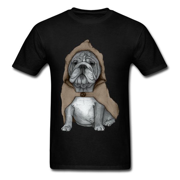 

english bulldog with cloak funny men's t-shirt personality cartoon dog vintage color t shirt classic male black apparel