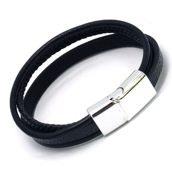 

link, chain leather mens bracelets hip hop rock multi-layer bracelet stainless steel black charm gift for man accessories wholesale