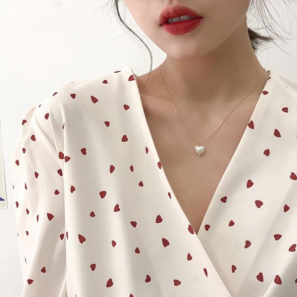 

quality 2020 sweet girls elegant pearl heart pearl necklace for women students fashion party choker jewelry gifts